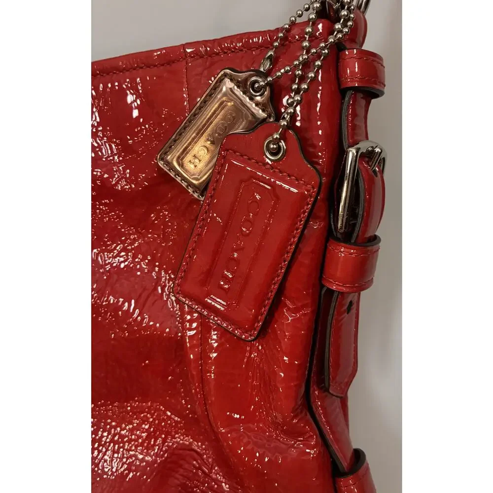Coach Red Patent Leather Hobo Bag 18959 Shoulder Purse Double Hangtag